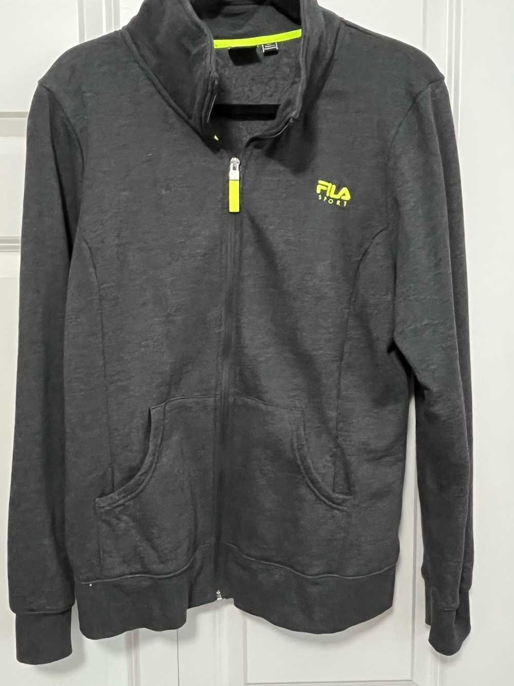 Fila Charcoal Zip-Up Hoodie with Neon Yellow Accents